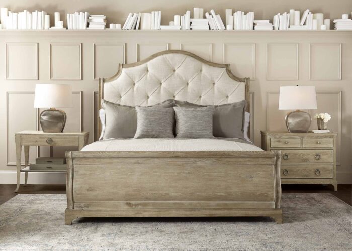 Rustic Patina Upholstered Sleigh Bed - Image 4