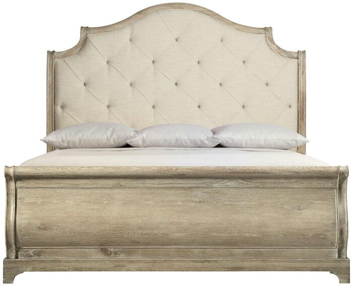 Rustic Patina Upholstered Sleigh Bed
